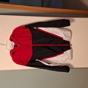 Black, white, red wind breaker